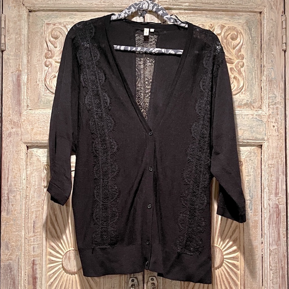 EUC Anthropologie MOTH Embroidered Lace-Detail Button-up Cardigan /XL/